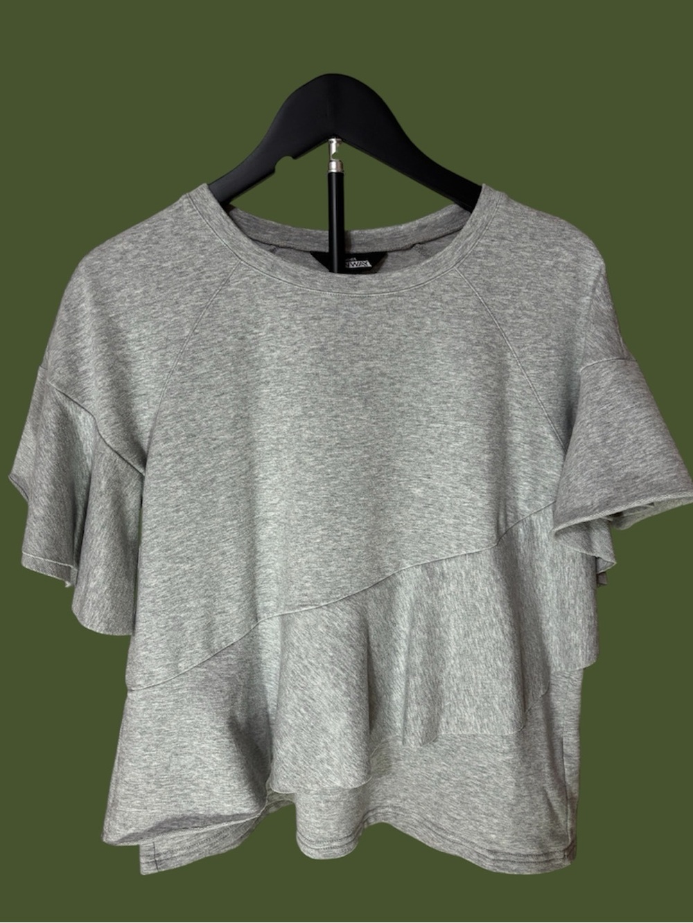 Light Gray Ruffle Short Sleeve Top -Small -Ruffles Soft Girl Coquette Coastal